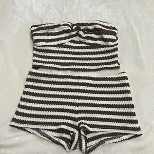 Striped Brown and White Crochet Set